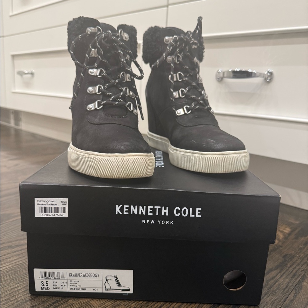 Kenneth Cole Black and White Wedge Boots